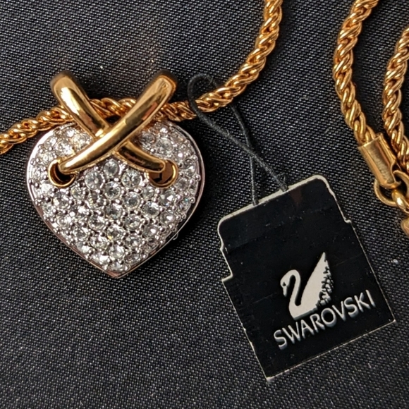 🅴 Swarovski Pave Crystal Gold Tone Heart Necklace, Pendant Loop - Picture 11 of 12